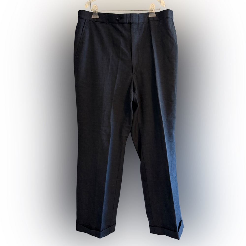 Vintage Men’s Burberry Wool Pleated Cuff Trousers Navy Blue Size 37